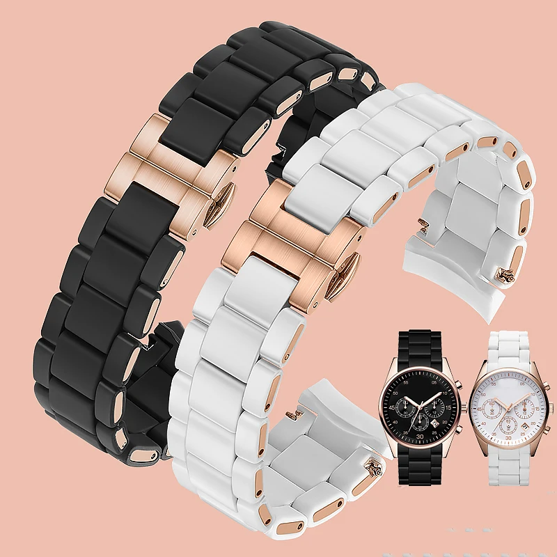 Silicone +Stainless steel strap for Armani AR5906 AR5905 AR5890 AR5889 5858 5920 man 23mm woman 20mm Rubber watchband bracelet