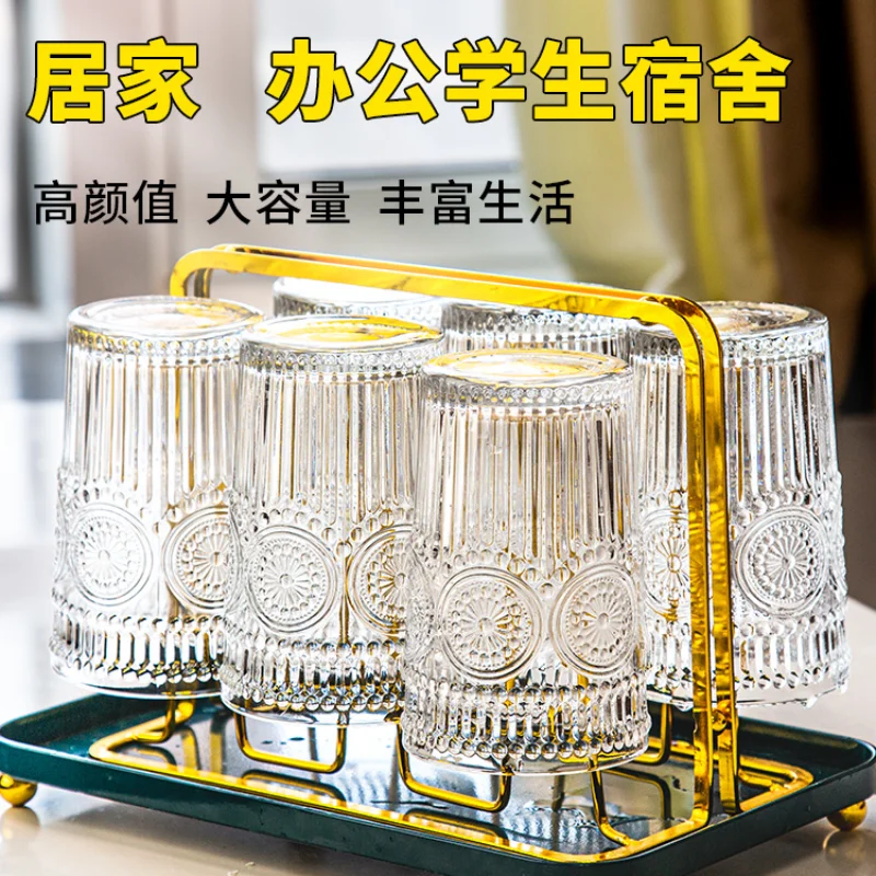 Sun Flower Cup Set Retro Relief Glass Household Water Cup Female Summer Coffee Cup Milk Cup Beer Mug Kitchen Glass Drinkware