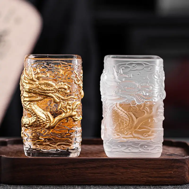 Taza de té esmaltada, taza de dragón auspicioso dorado, taza maestra de vidrio resistente al calor, taza individual, bebida de té personalizada y creativa