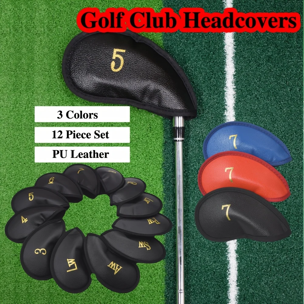 

Golf Iron for Head Covers 12pcs Thicken PU Leather Soft Embroideried Classic Black Edging Right Handed Closely Protector