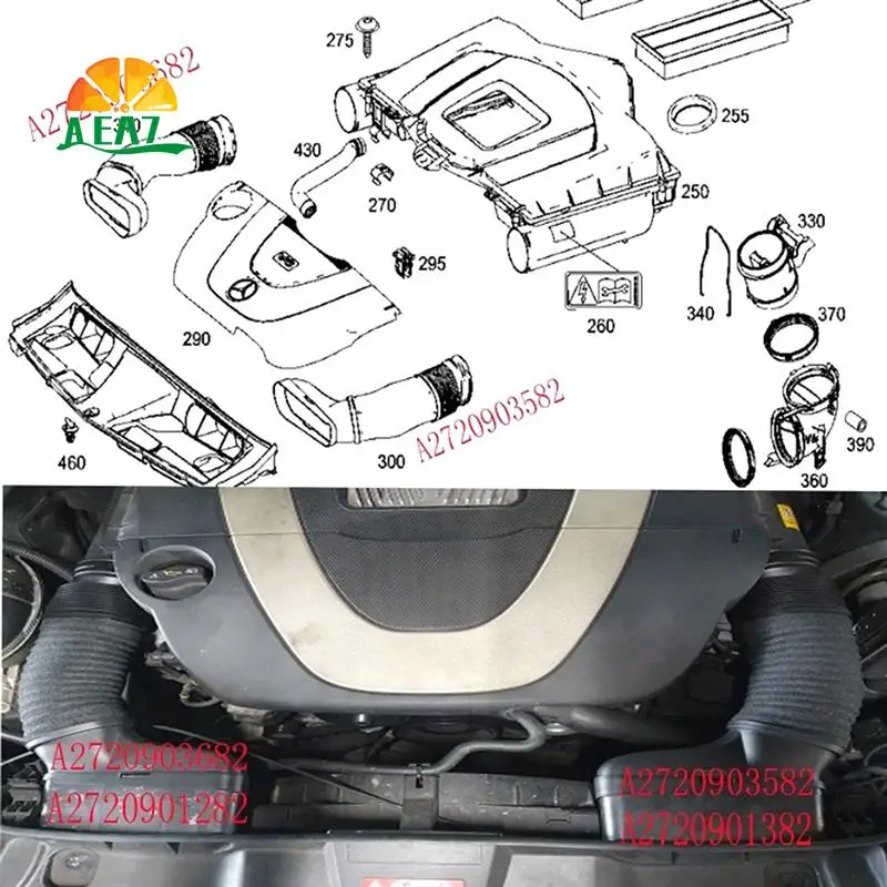 

AEA7-Engine Air Intake Hose Filter Hose Pipe For Mercedes Benz W204 W212 C300 C350 E300 Left & Right A2720903582 A2720903682