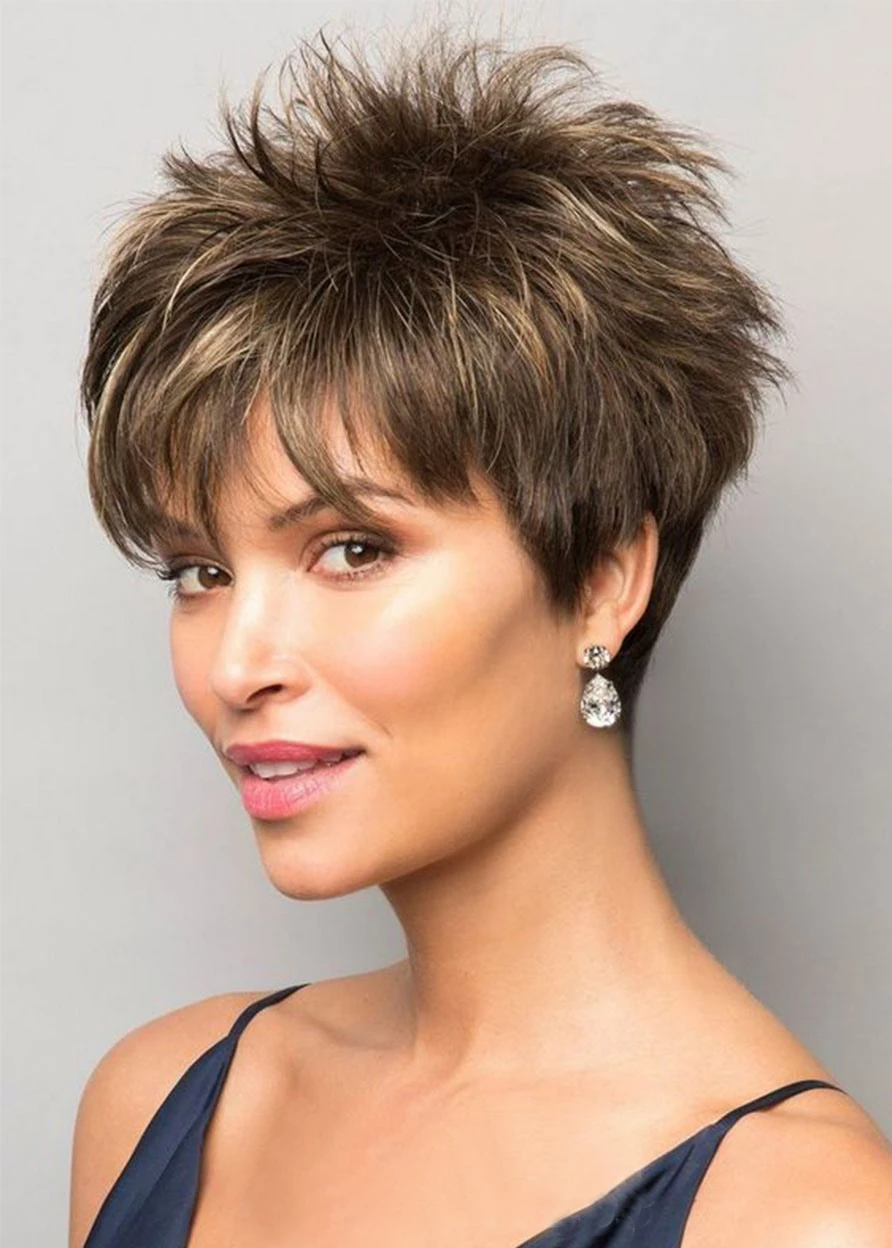 Short Pixie Cut Hairstyles Women's Straight Synthetic Hair Wigs Capless Wigs 10 Inch