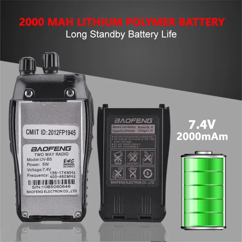 Baofeng UV-B5 Station de Radio bidirectionnelle VHF UHF 5W 99CH Radio amateur transmetteur FM talkie-walkie portable émetteur-récepteur B5