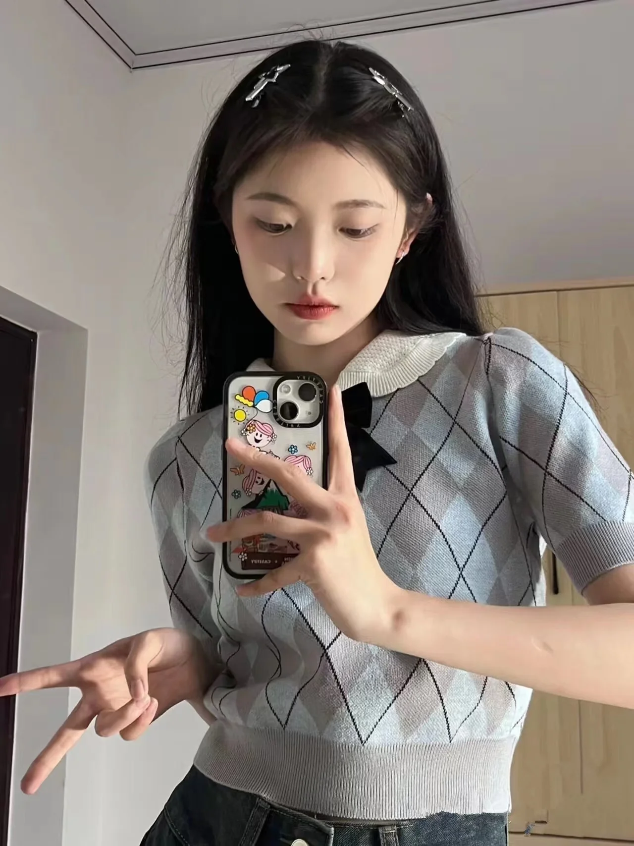 Americano retro ort sve malha gelo seda camiseta feminina verão design único tamanho pequeno bolha sve topo