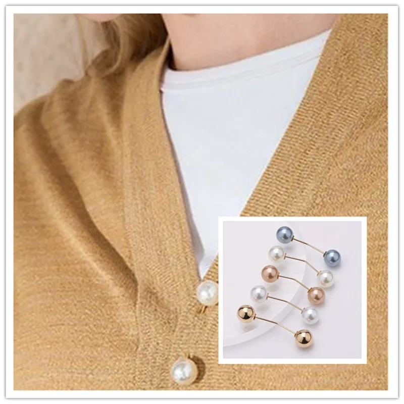 3Pcs/Set Double Beads Imitation Pearl Brooch Pins For Sweater Cardigan Women Clip Coat Dress Anti-Fade Exquisite Elegant Brooche