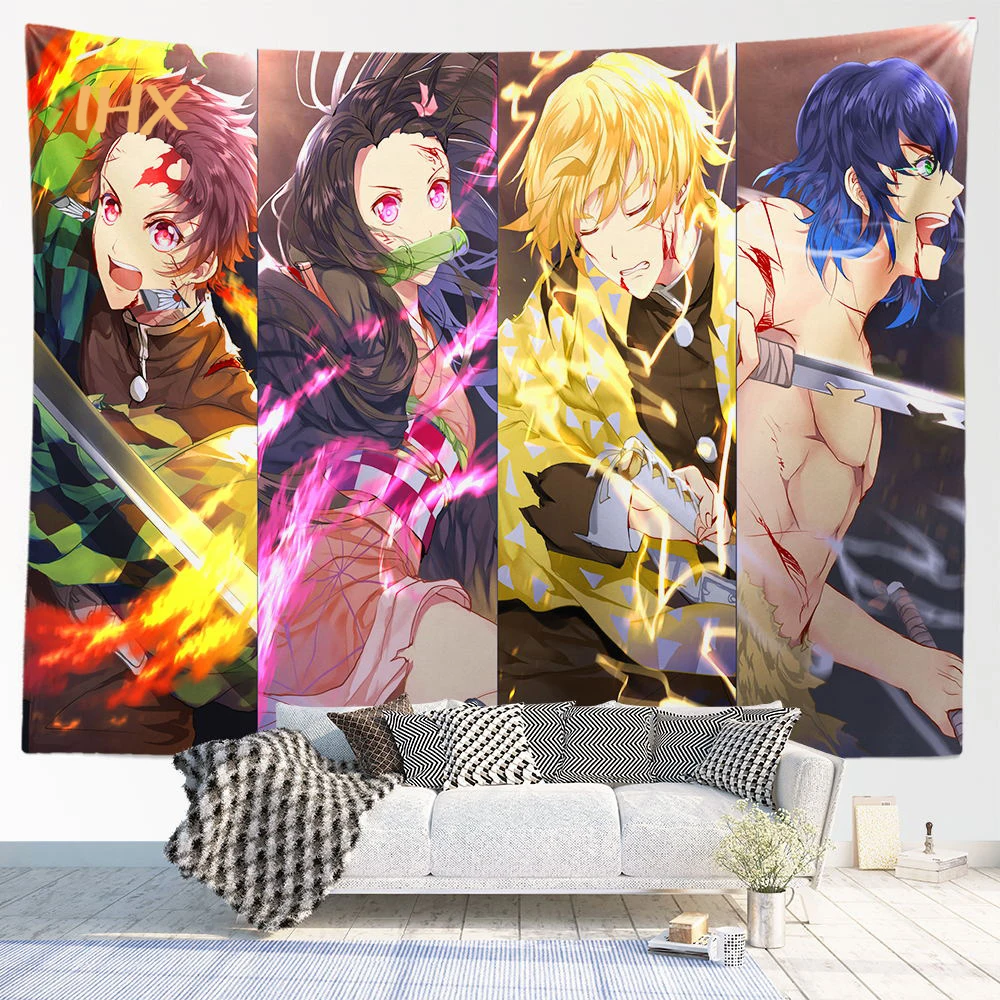 Tapeçaria japonesa de Anime, Decoração do quarto Hippie, Pano Demônio Assassino, Fundo Do Quarto, Decoração Para Casa