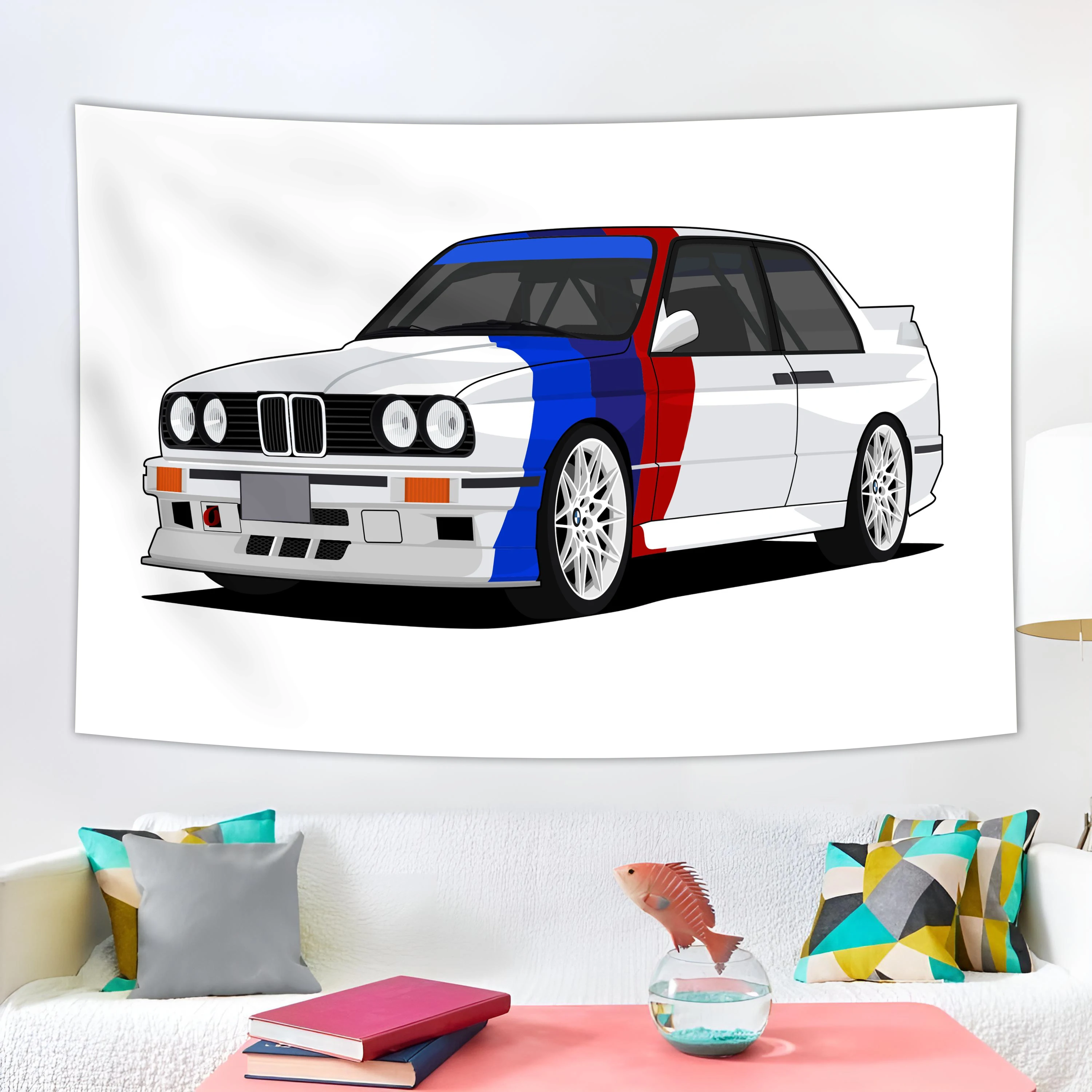 3x5 FT Racing car Vivid Color 150D Poly  Garage  Wall Decor Large tapestry Fade Resistant For M Logo  Large Garage Decor