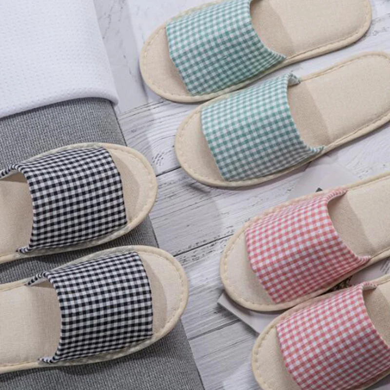 Home Unsiex Guest Slippers Plaids Loafer Flip Flop Shoes Slippers Hotel Slippers Wedding Shoes Non-slip Four Seasons Home Linen