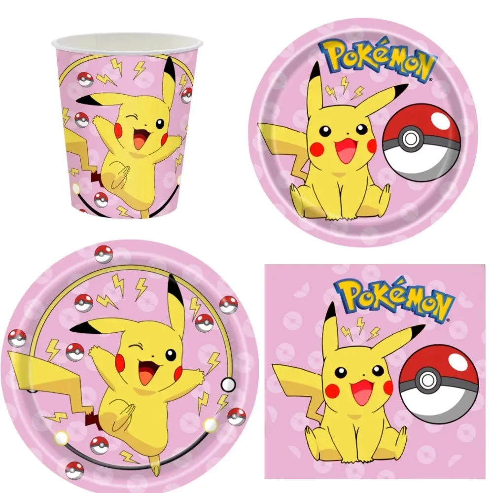 Pokemon Birthday Party Decor Pikachu Disposable Tableware Plate Set Balloons Gift Bags Straws Stickers Baby Shower Kids Toy Gift