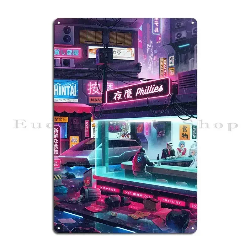 Cyberpunk Nighthawks Diner Metal Sign Club Bar Club Kitchen Design Pub Iron Tin Sign Poster