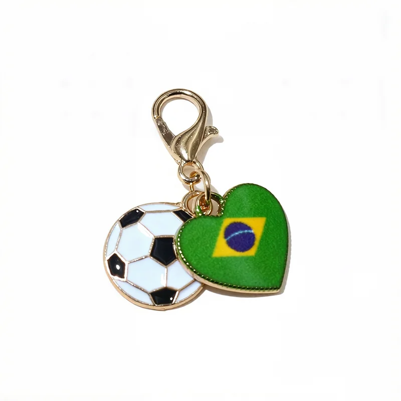 10pcs Enamel Football National Flags of Countries Heart Charms Pendant  with Lobster Clasp DIY Jewelry Making Accessories view 4