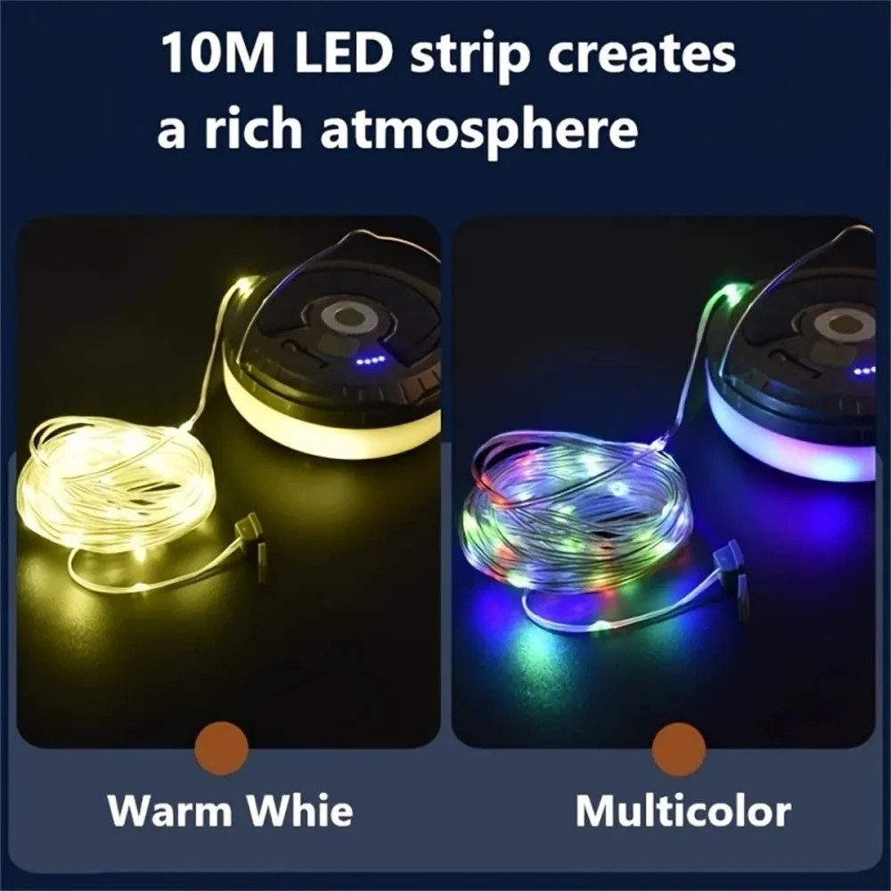 1PC10M100LED outdoor waterproof solar portable camping light,with multiple lighting modes,used for camping,hiking decoration