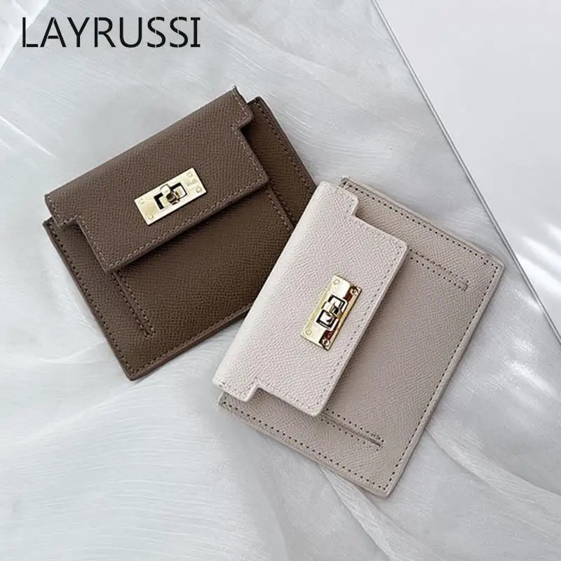 LAYRUSSI Fashion Buckle Zipper Wallets Women Solid Color Card Bag Female Short Wallet PU Leather Coin Purse Card Holder Wallet