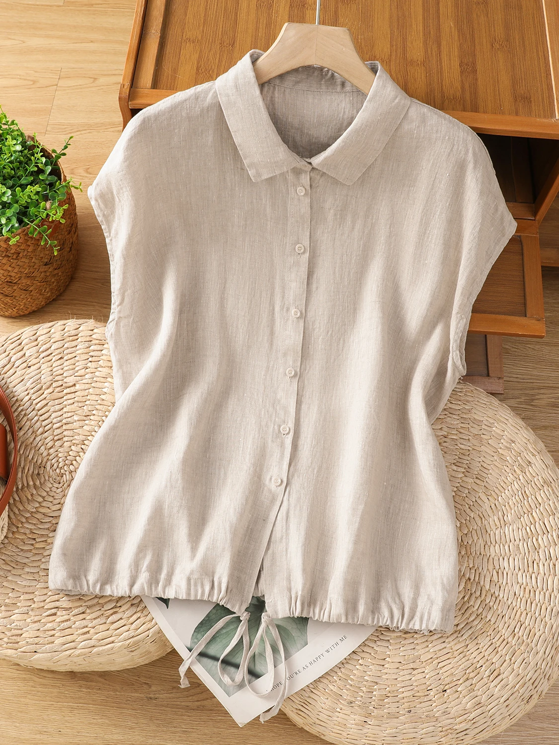 캐주얼 코튼 린넨 반팔 셔츠 여성 여름 대형 사이즈 루 - Short Linen Drawstring 리뷰 및 가격