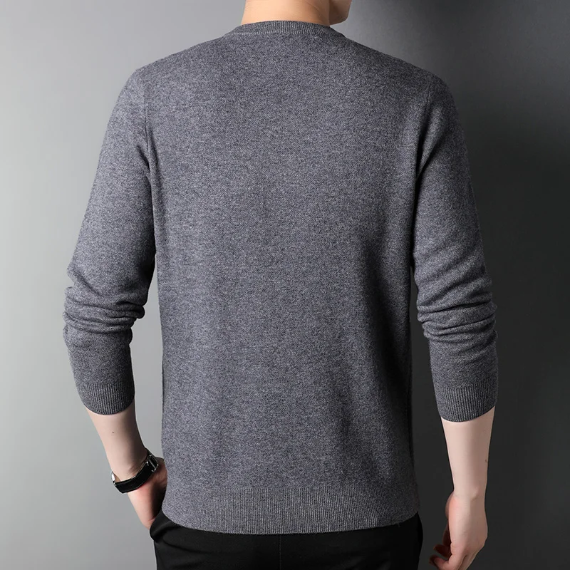 Men Wool Bottom Sweater 100% Wool Elasticity Solid Men's Casual Cotton Long Sleeve V-neck Collar Autumn Winter Quality Tops