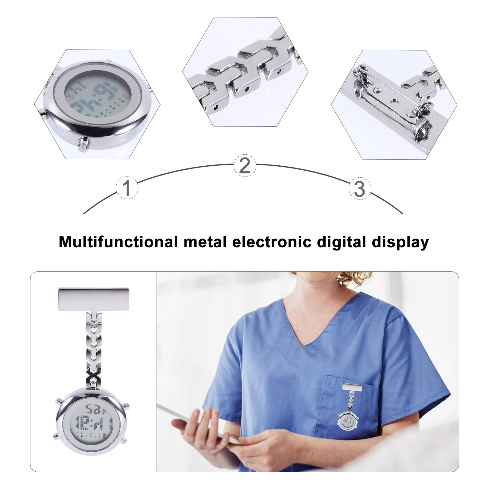 Nurse Table Kid's Watch Electronic Lapel Pin Kids Digital Alloy Watches Mirror Material: Ordinary Glass Women Man