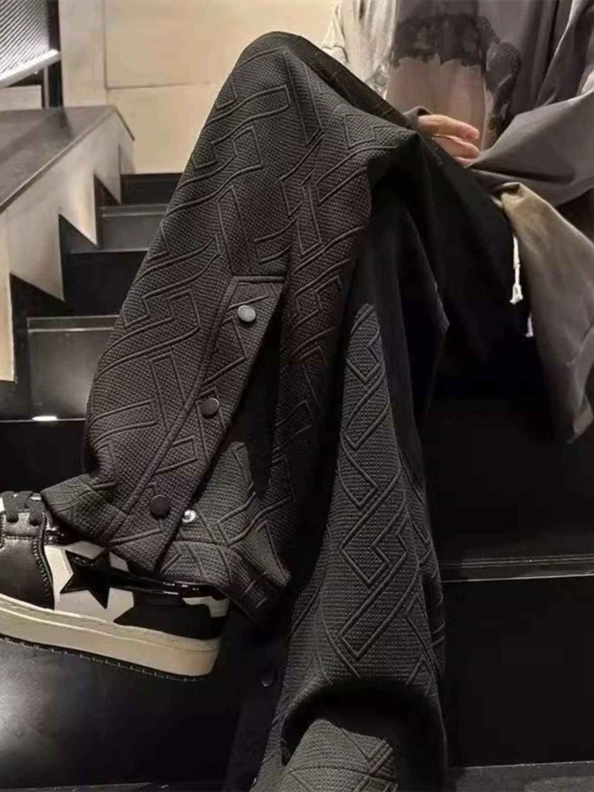 

Loose Straight Leg Men's Casual Pants Autumn Winter Large Size American Sle Button Wide Leg Pants Vintage Loose Fit