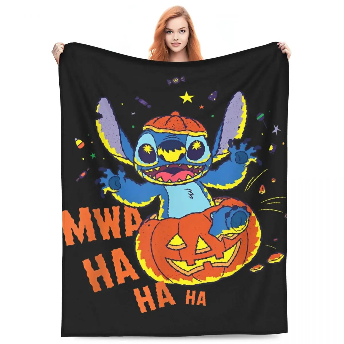 MINISO Stitch Halloween Blanket Travel Office Flannel Throw Blanket For Home Decor Super Warm Custom DIY Quality Bedspread