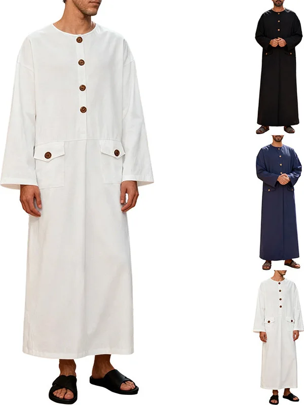 

Мужская свободная длинная мусульманская роба в ближневосточном стиле, круглый дизайн, удобный 100% хлопок, модная новинка весеннего сезона