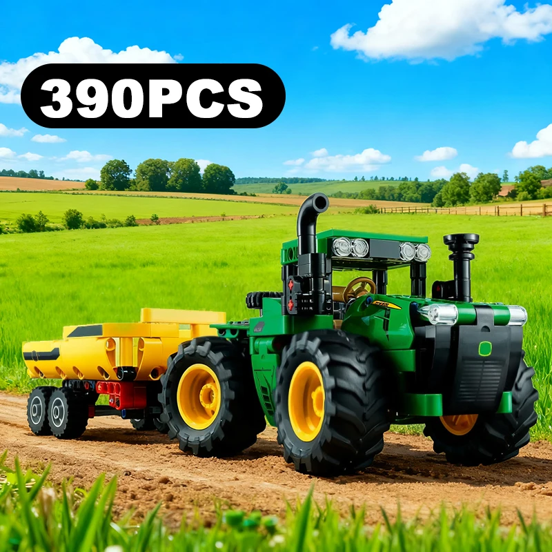 التقنية 390 قطعة 4WD جرار اللبنات شاحنة مزرعة مركبة البناء سيارة تجميع الطوب اللعب هدايا للبنين أطفال الكبار