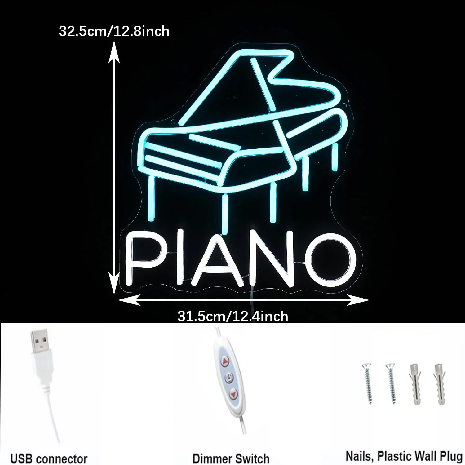 Piano Neon Signs for Wall Decor Piano  Music Neon Lights for Bedroom Piano Led Light up Sign with USB Powered for Music Party