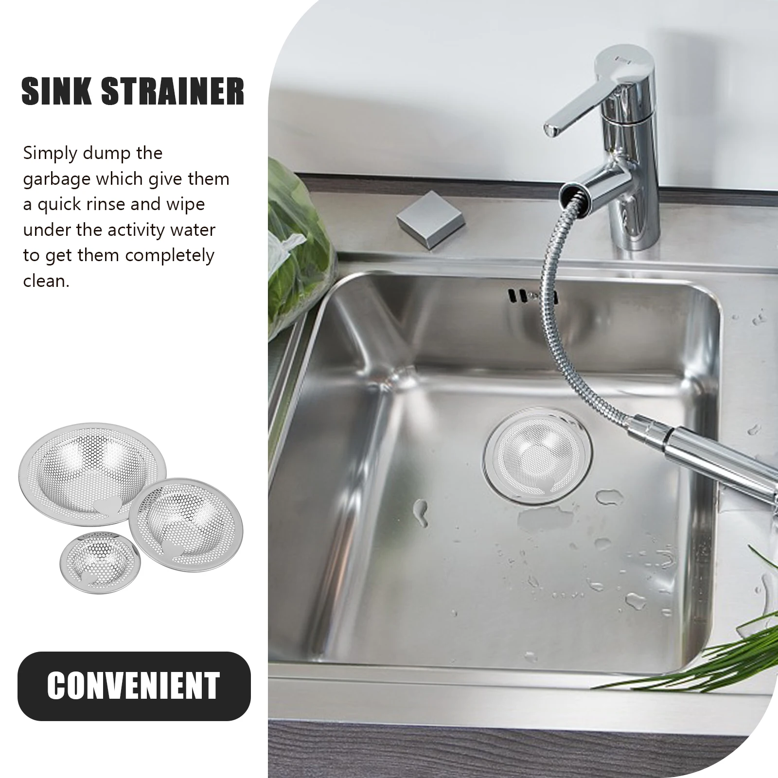 

3 шт. сливной фильтр, сито для раковины, корзина для кухонного фильтра из нержавеющей стали, прочный противозасоряющийся уловитель мусора для домашней кухни