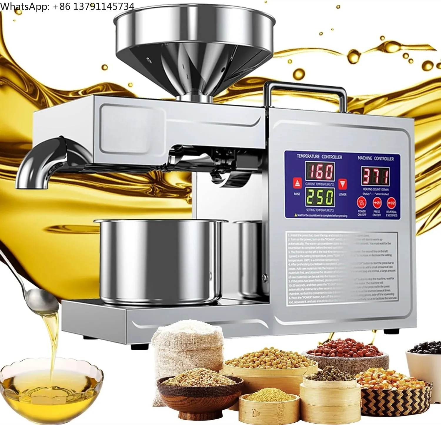 

NEW 2025 Model 304 Stainless Steel Oil Press Machine Large Capacity for Peanut,Sunflower,Sesame Seeds Easy Clean, Low Noise