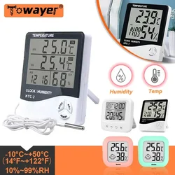 LCD elektronische digitale temperatuursensor vochtigheidsmeter achtergrondverlichting thermometer hygrometer meter binnenweerstation klok