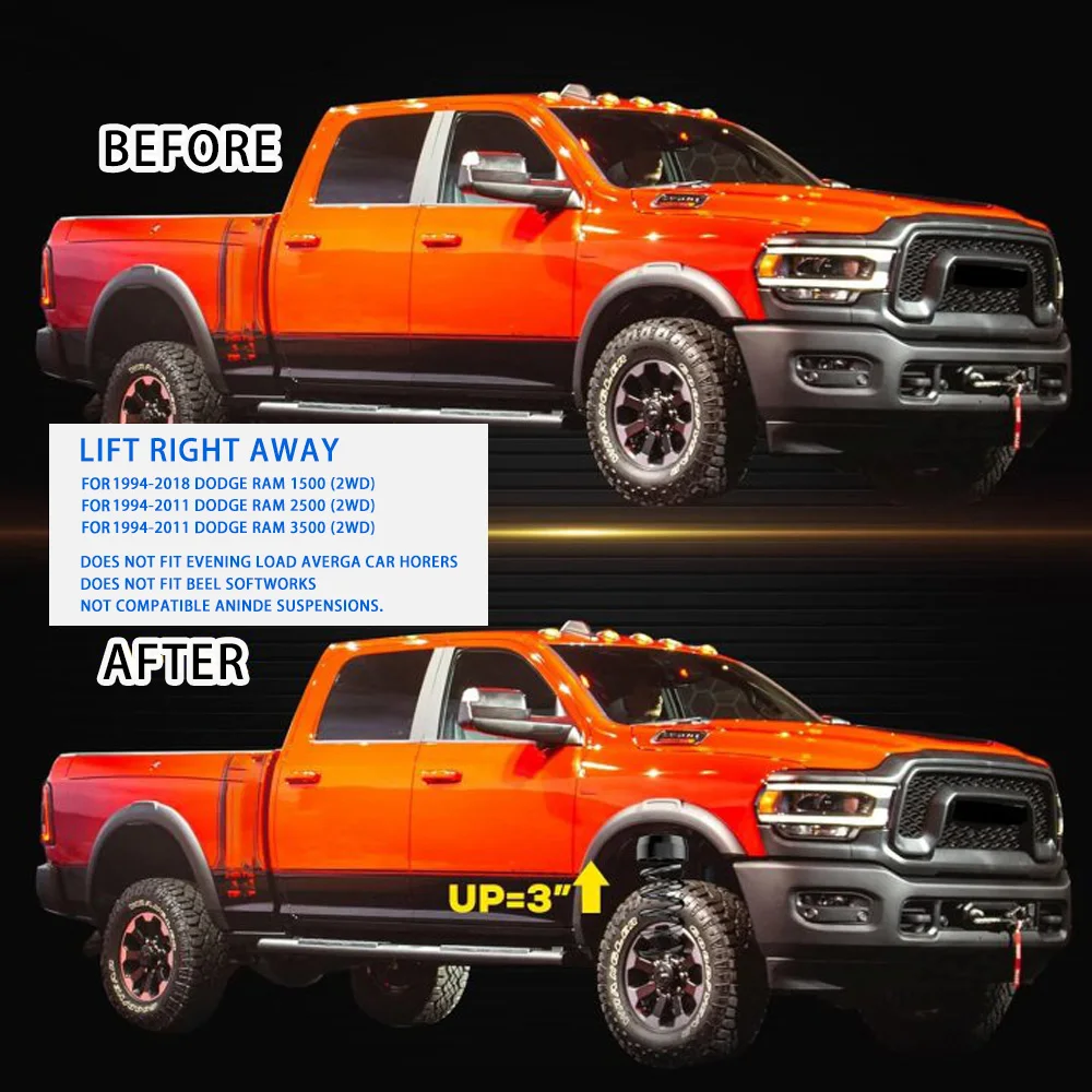 3" Front Strut Spacer Leveling Lift Kit For 1994-2011 Ram 2500 3500 2WD For 1994 To 2018 Dodge Ram 1500 2WD