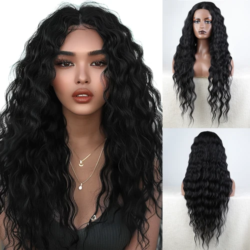 Peluca con malla frontal sintética de 30 "", peluca negra rubia ombré, pelucas de pelo de bebé, peluca de encaje de pelo largo ondulado para mujer, peluca con malla frontal, peluca de Cosplay