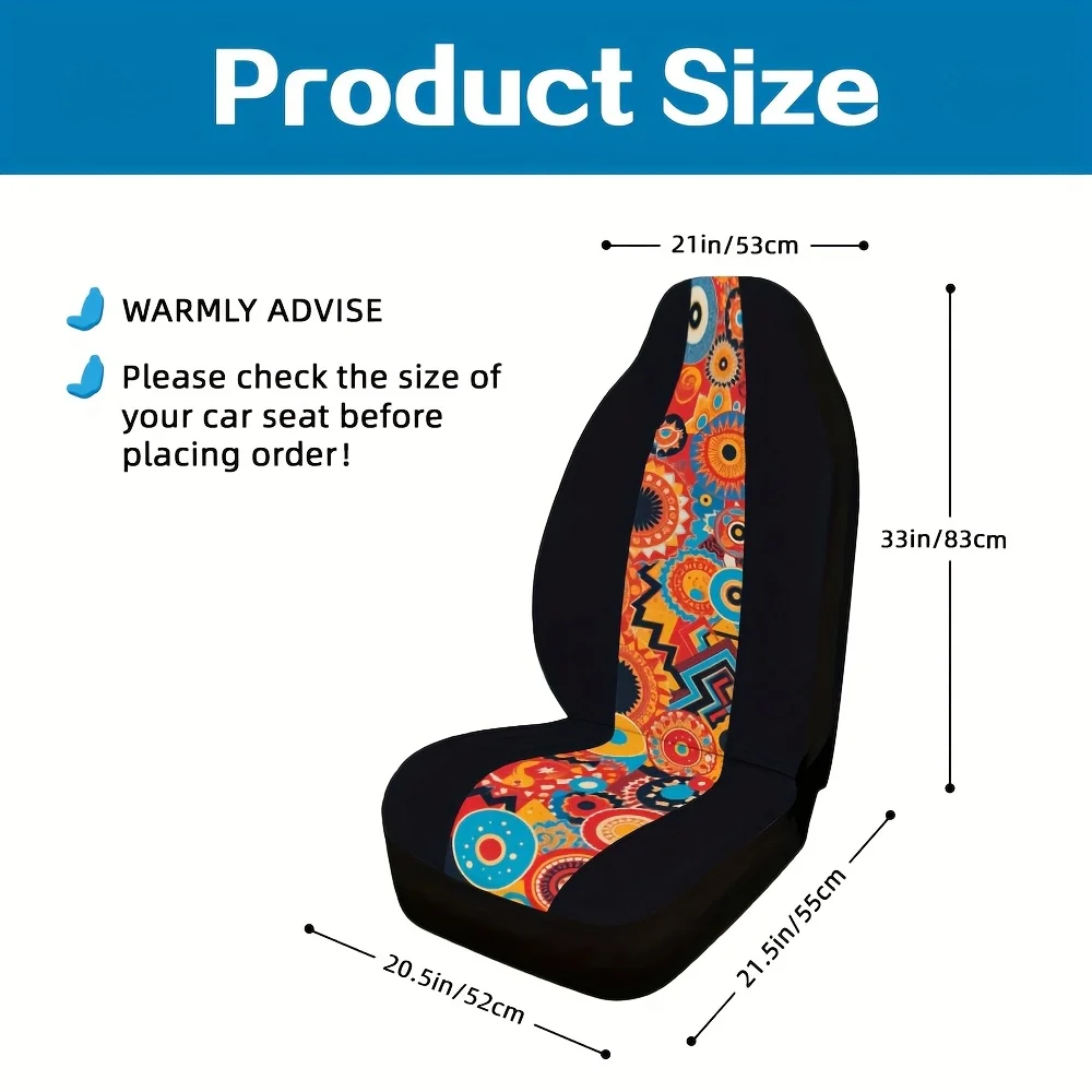 Set Of 2, Decorative Car Seat Covers Featuring African Tribal Designs, Made From Comfortable And Washable Material, Designed To
