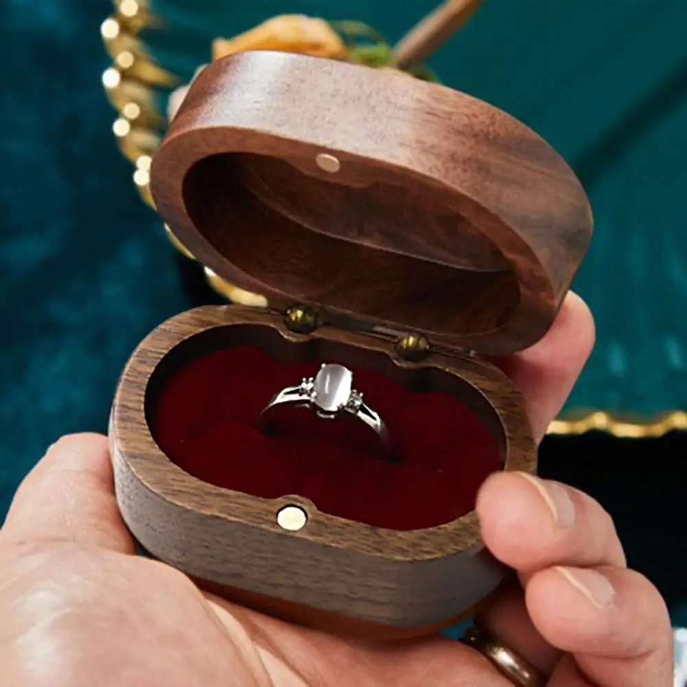 Jewelry Box Exquisite Smooth Surface Jewelry Case Sturdy Portable Soft Lining Wood Wedding Ring Storage Box Home Supply