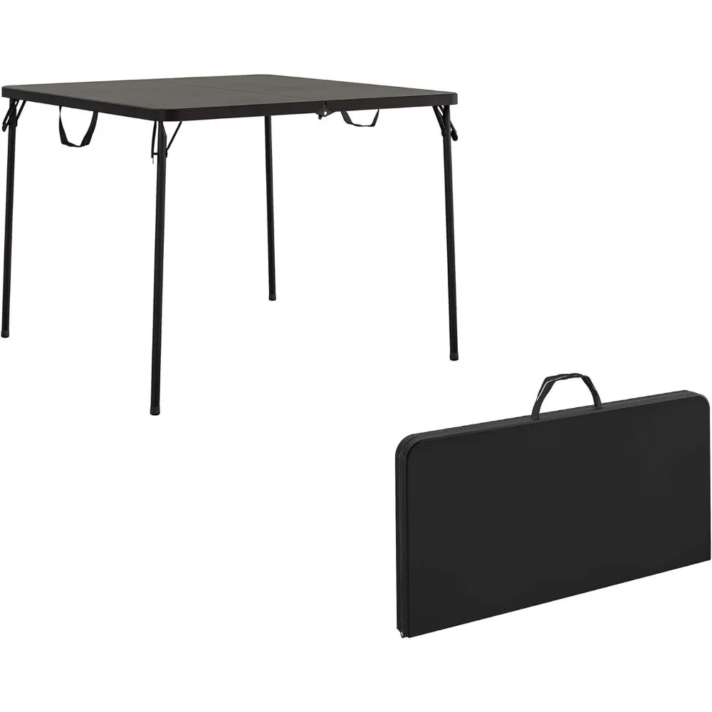 

38.5" Resin Fold-in-Half Card Table, Black, Wheelchair Accessible, Lightweight, Pinch-Free Locking System