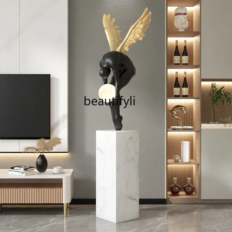 03 Figure sculpture minimalist art floor-to-ceiling ornaments Exhibition hall Store entrance Light luxury high-end decoratio
