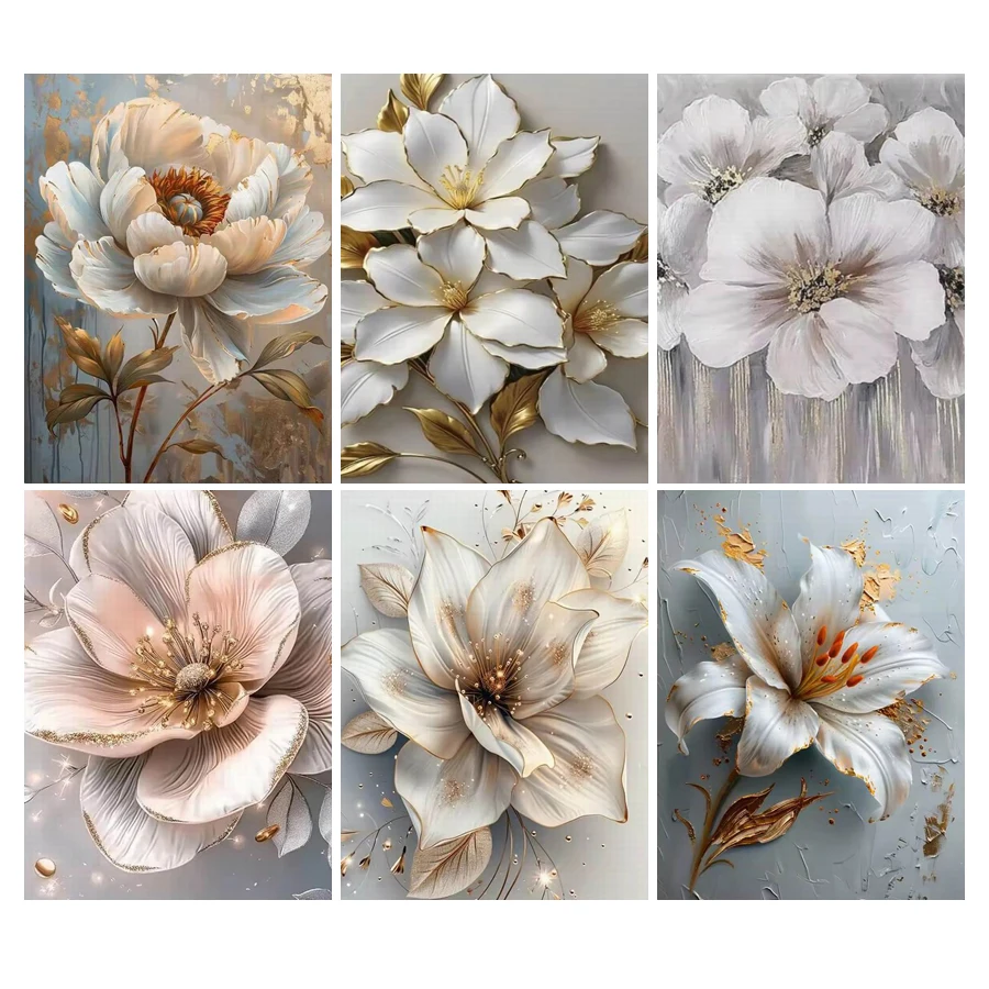 

Diy Diamond Painting Cross Stitch Kits White Flower Full Mosaic Handwork Art Rhinestone Embroidery Floral Picture Wall Decor