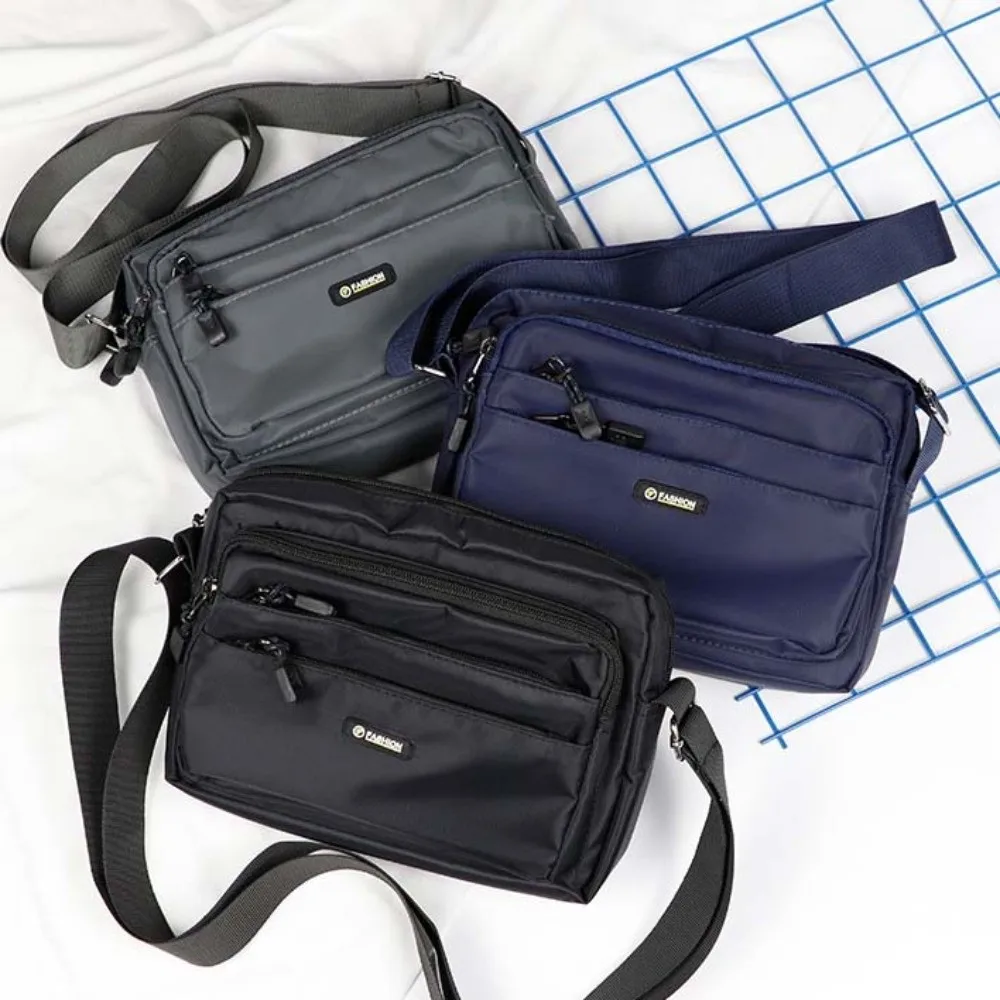 

Solid Color Men Crossbody Bag Large Capacity Multi-pockets Business Shoulder Bag Waterproof Lightweight Small Square Bag Men