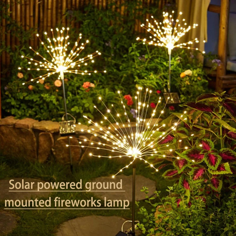 8 Modes 200L Solar Power Firework Lights LED Garden Decoration Waterproof Outdoor Dandelion Lawn Lamp Patio Garden Decoration