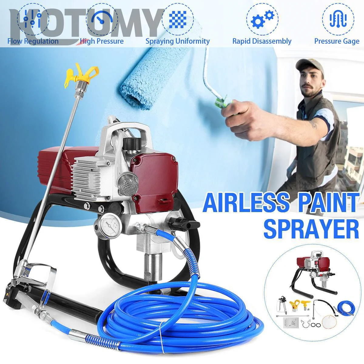 High Pressure Airless Wall Spraying Machine Latex Paint Coating Sprayer Professional Home Wall Renovation