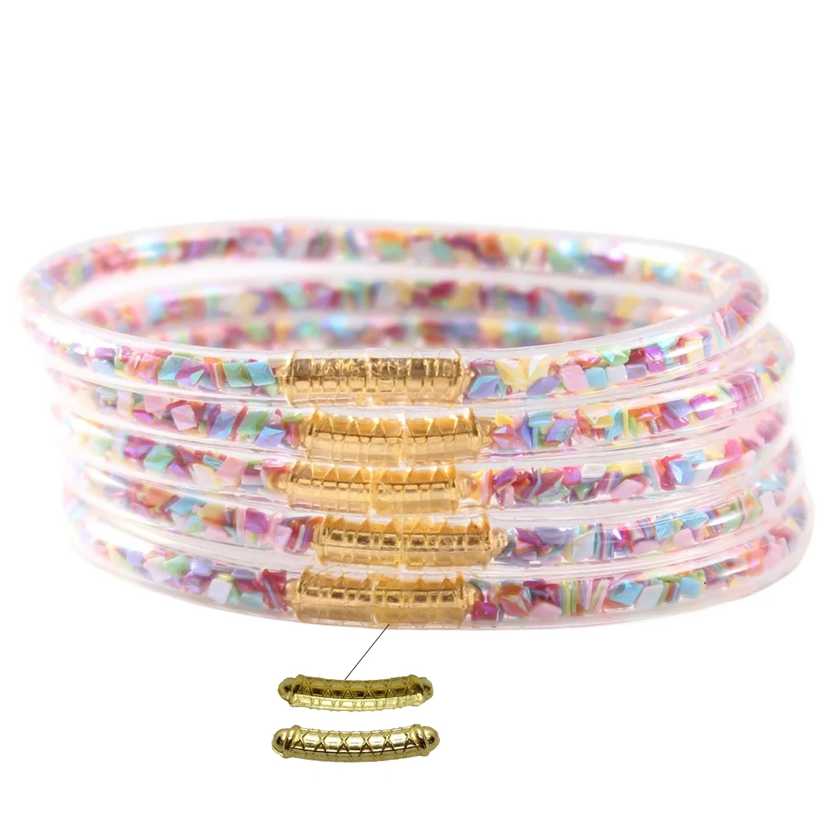 5pcs/set Prismatic Stack Silicone Rubber Wristband Bangle Glitter Jelly Bangles Bracelets for Women