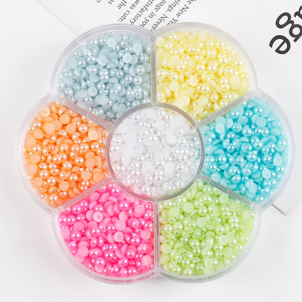 Colorful  4/5mm  ABS  Pearl Bead  Flatback Plastic  Rhinestones For  Garment Bag Shoes Nail Art Decoration  C0133