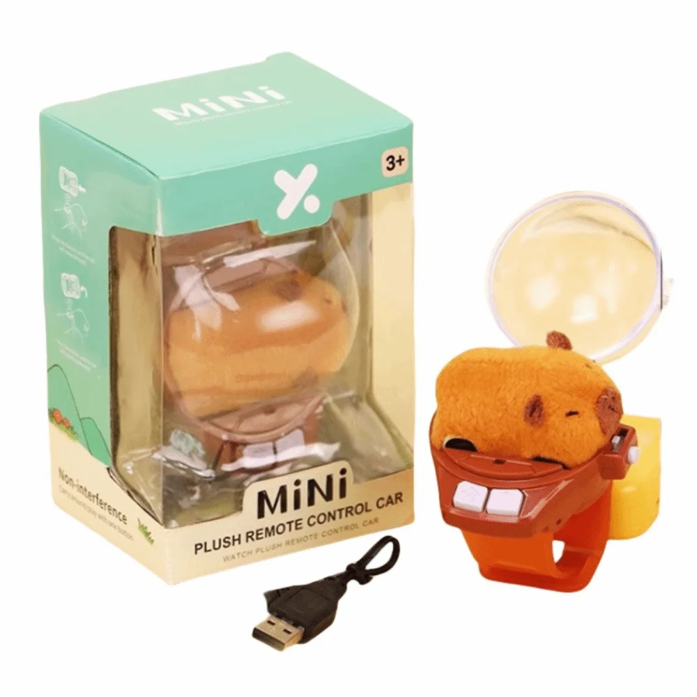 

3D Cartoon Children RC Car Mini Watch Cute Pet Car USB Charging Rabbit Racing Kapibala Watch Electric for Birthday Gift