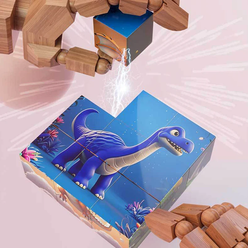 

Kids Entertaining 3D DIY Magnetic Puzzle Blocks; Featuring Adorable Cartoon Dinosaurs