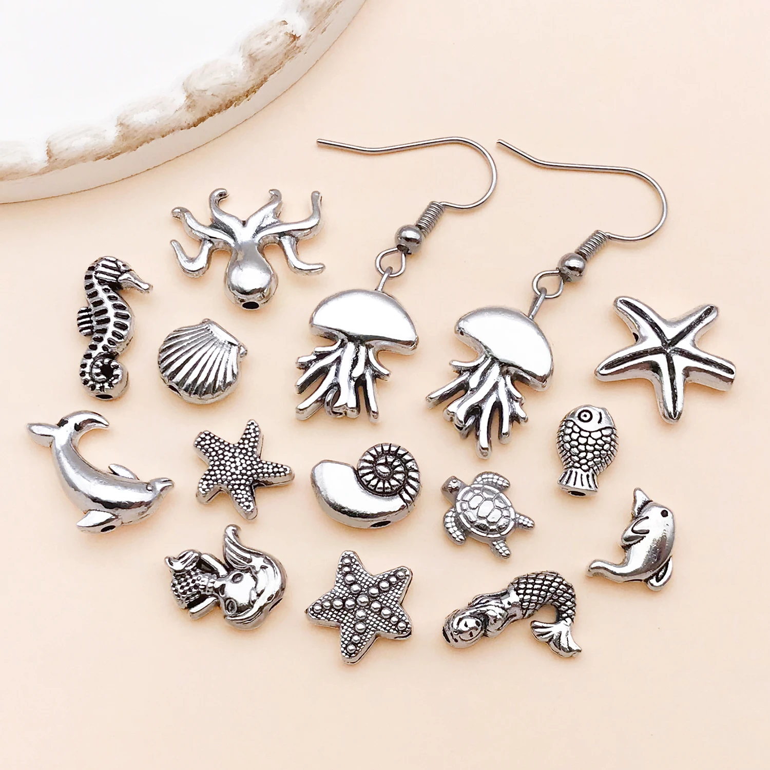30pcs/lot Alloy Ancient Silvery Ocean Series Interval Beads Making DIY Keychain Earrings Charms for Jewelry Bracelets Necklace image 3