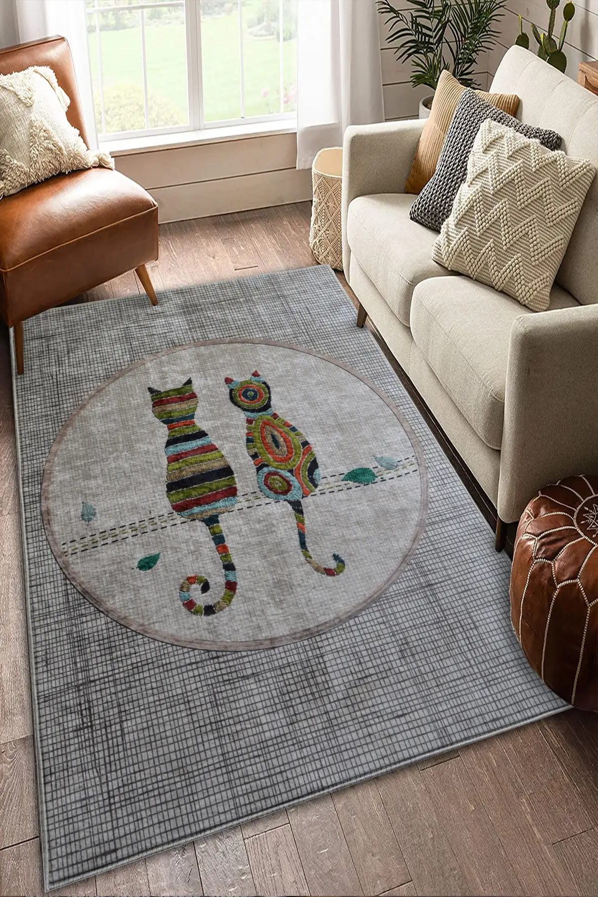 DOLBOVI Adella digital printed non-slip base washable cat patterned living room carpet