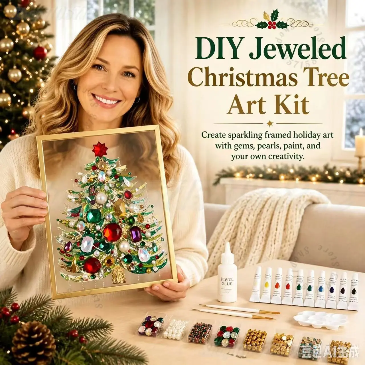Afbeelding 3: DIY Sieraden Kerstboom Kunstset Edelsteen Parel Schilderij Knutselset Met Lijst Kerst Huisdecoratie Kerstcadeau Voor Handgemaakte Kit