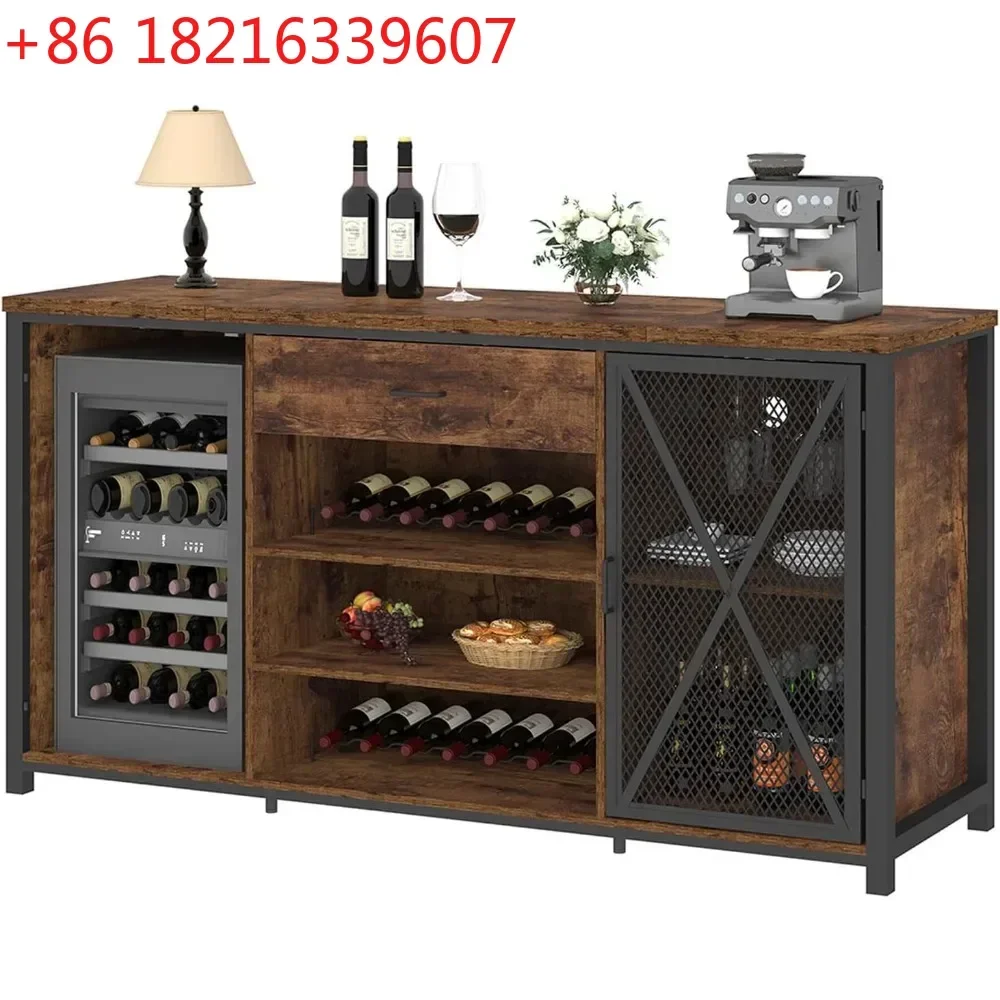 YAO For Large Bar Cabinet with Fridge Space,  Liquor Cabinet with Drawer Storage, Farmhouse Wood Metal Wine Cabinet with
