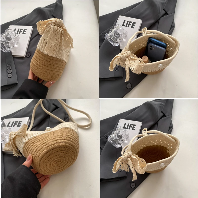 New Hollow Straw Beach Bag Luxury Design Knit Shoulder Crossbody Bag Women Handmade Bohemia Handbag Summer Travel Purse Bag