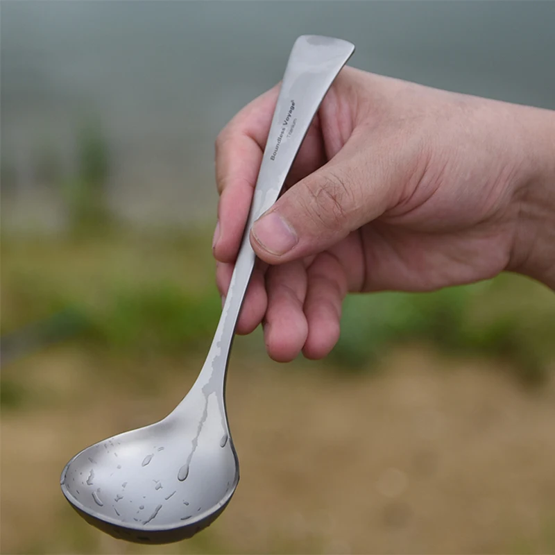 Boundless Voyage Titanium Soup Spoon Long Handle Outdoor Picnic Camping Tableware Scoop Porridge Stew Sauce Wine Ladle