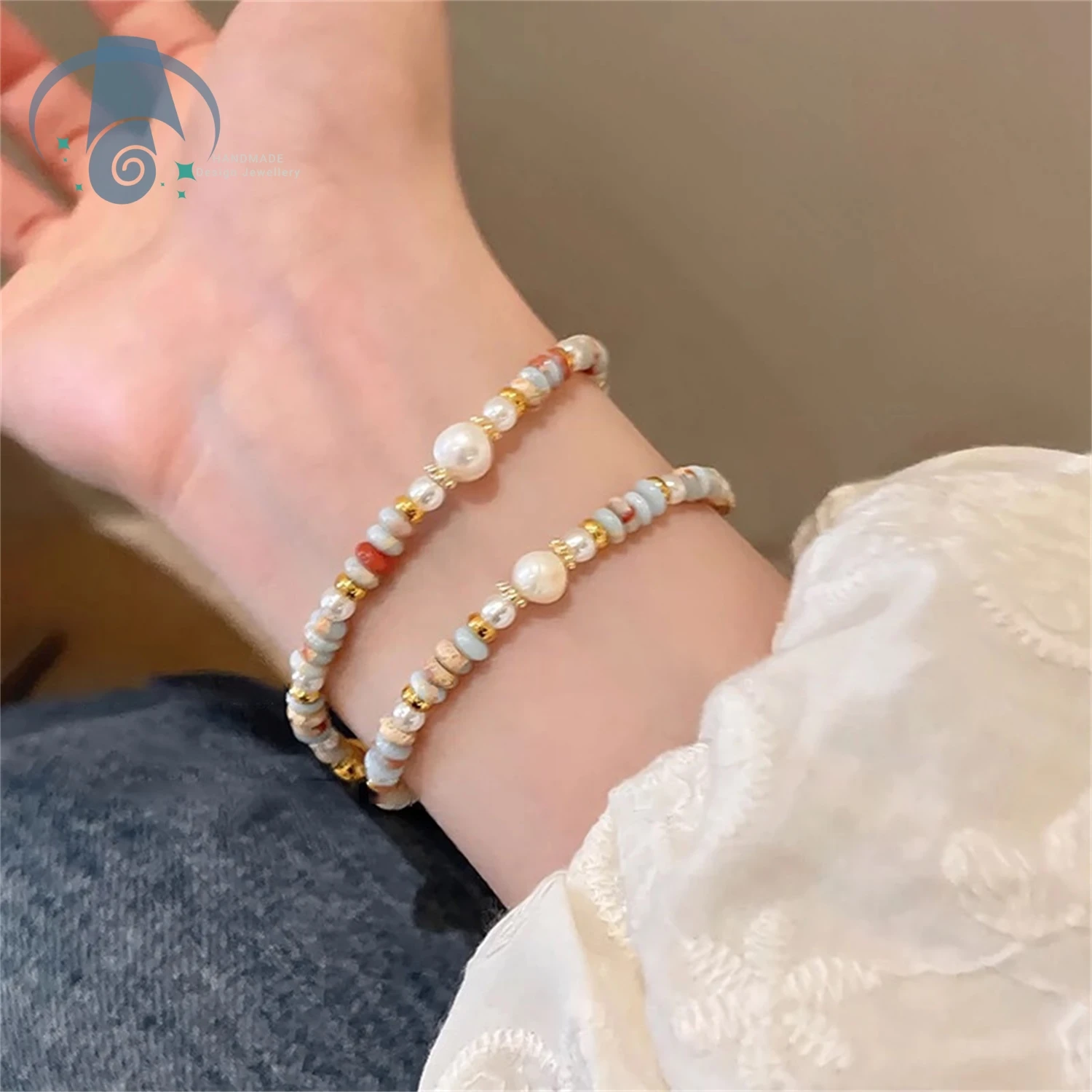 Unique Double Layer Pearl Shoushan Stone Bracelet Stackable Vintage Beaded Dainty Jewelry for Women Minimalist Luxe Boho Style