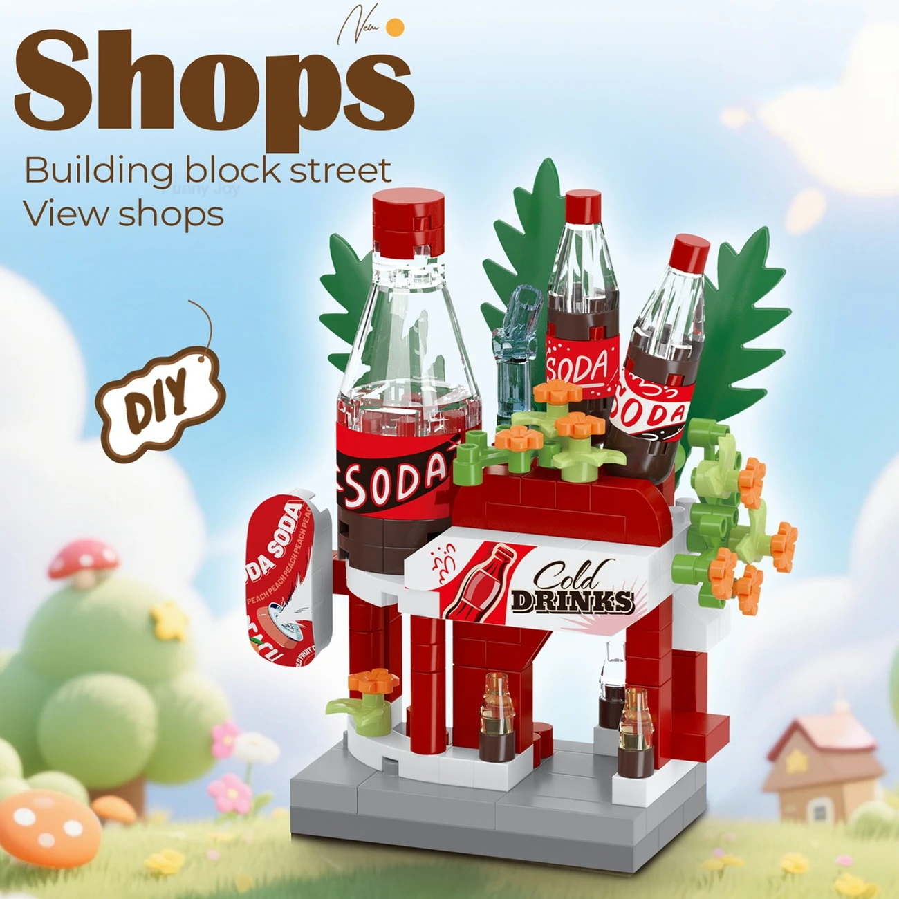 Grappige bibliotheek Snoepwinkel Dierenwinkel Brood Straatzicht Koffieshop Stad Miniatuur Kleine bouwstenen Ornamenten Winkel DIY Speelgoed